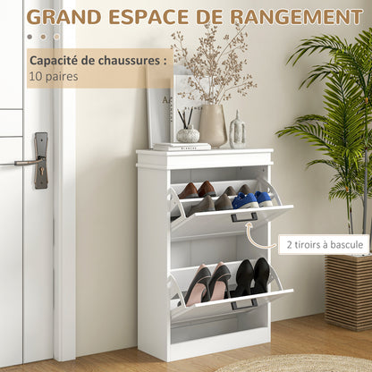 Shoe Cabinet, Shoe Rack, 2 Flip Doors, Adjustable Shelves, for Entrance, Hallway, 54 x 24 x 82.5 cm, White
