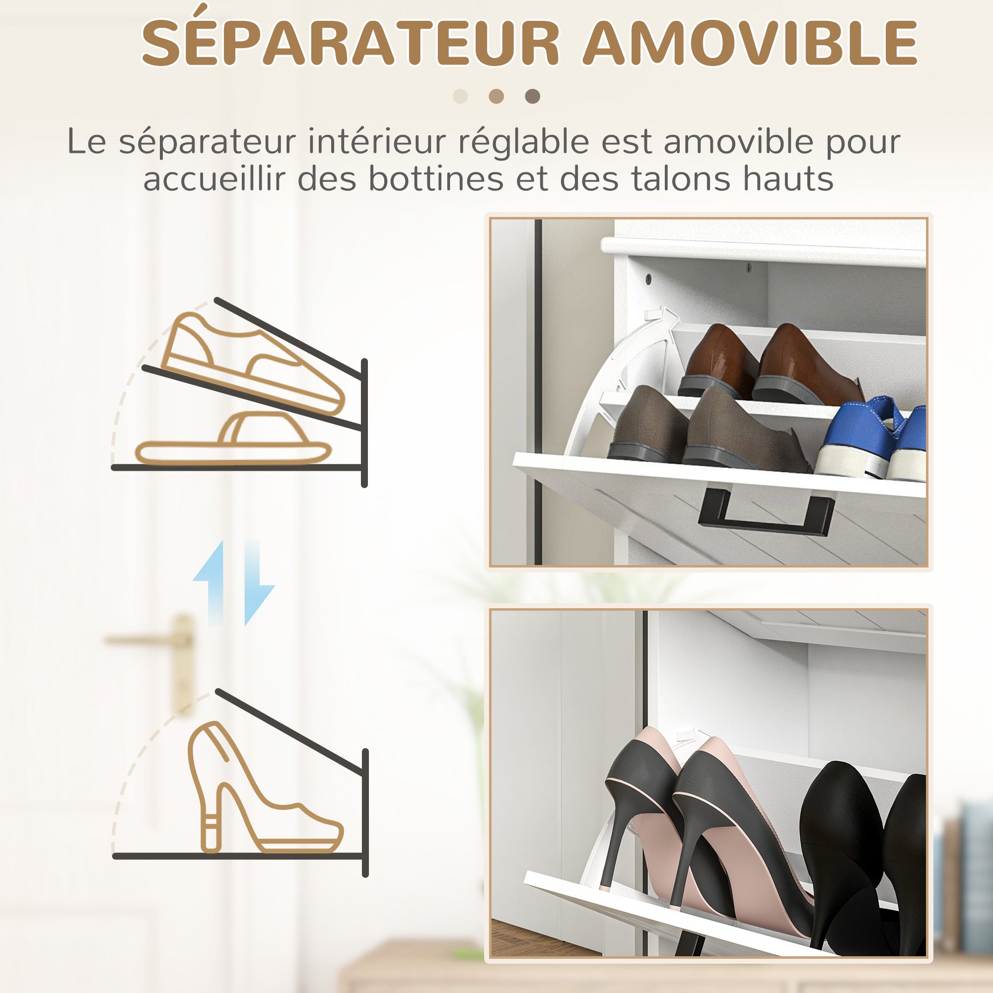 Shoe Cabinet, Shoe Rack, 2 Flip Doors, Adjustable Shelves, for Entrance, Hallway, 54 x 24 x 82.5 cm, White