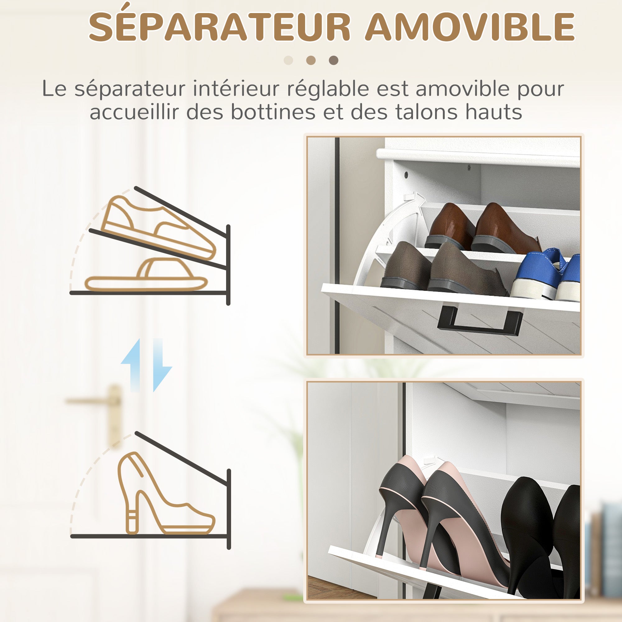 Shoe Cabinet, Shoe Rack, 2 Flip Doors, Adjustable Shelves, for Entrance, Hallway, 54 x 24 x 82.5 cm, White