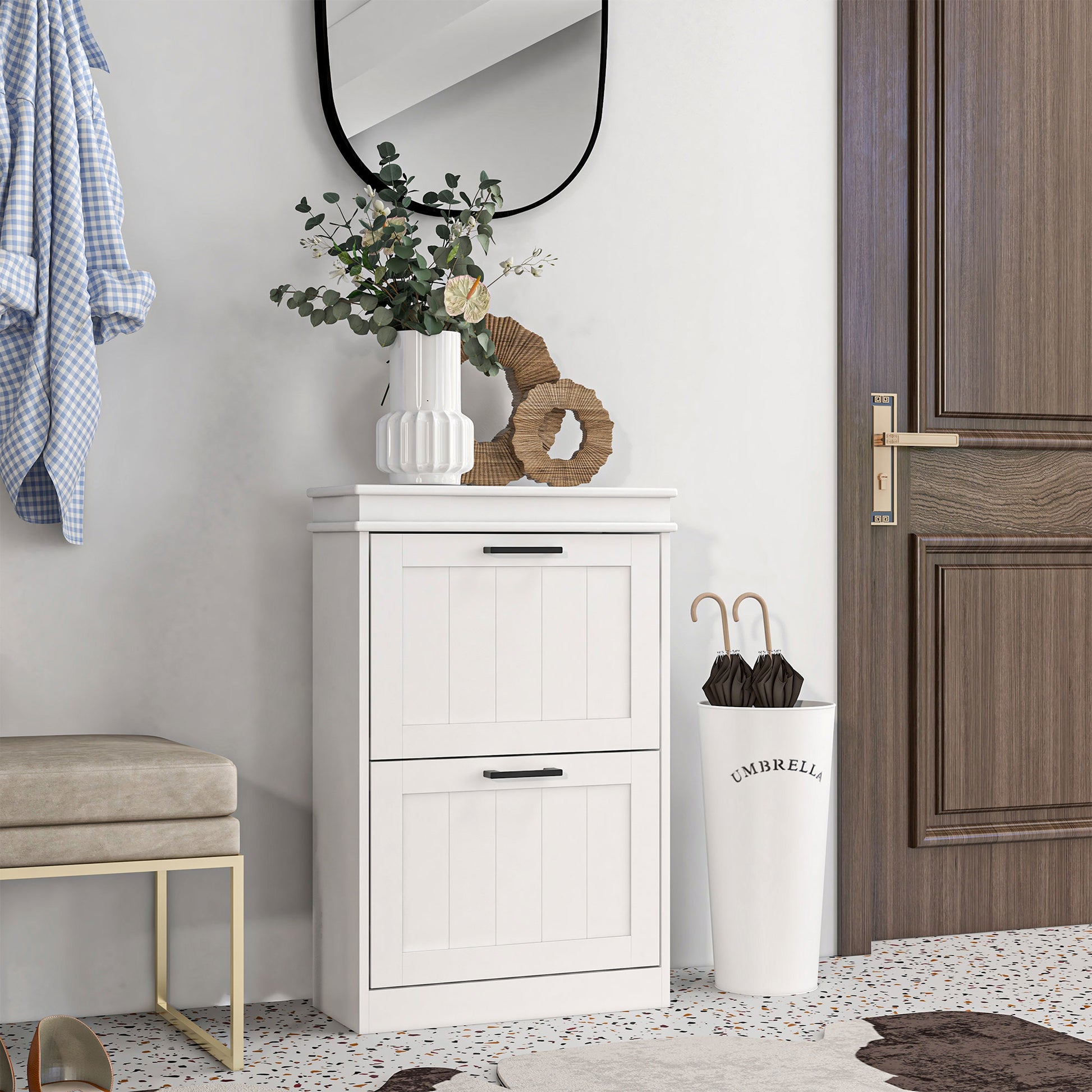 Shoe Cabinet, Shoe Rack, 2 Flip Doors, Adjustable Shelves, for Entrance, Hallway, 54 x 24 x 82.5 cm, White