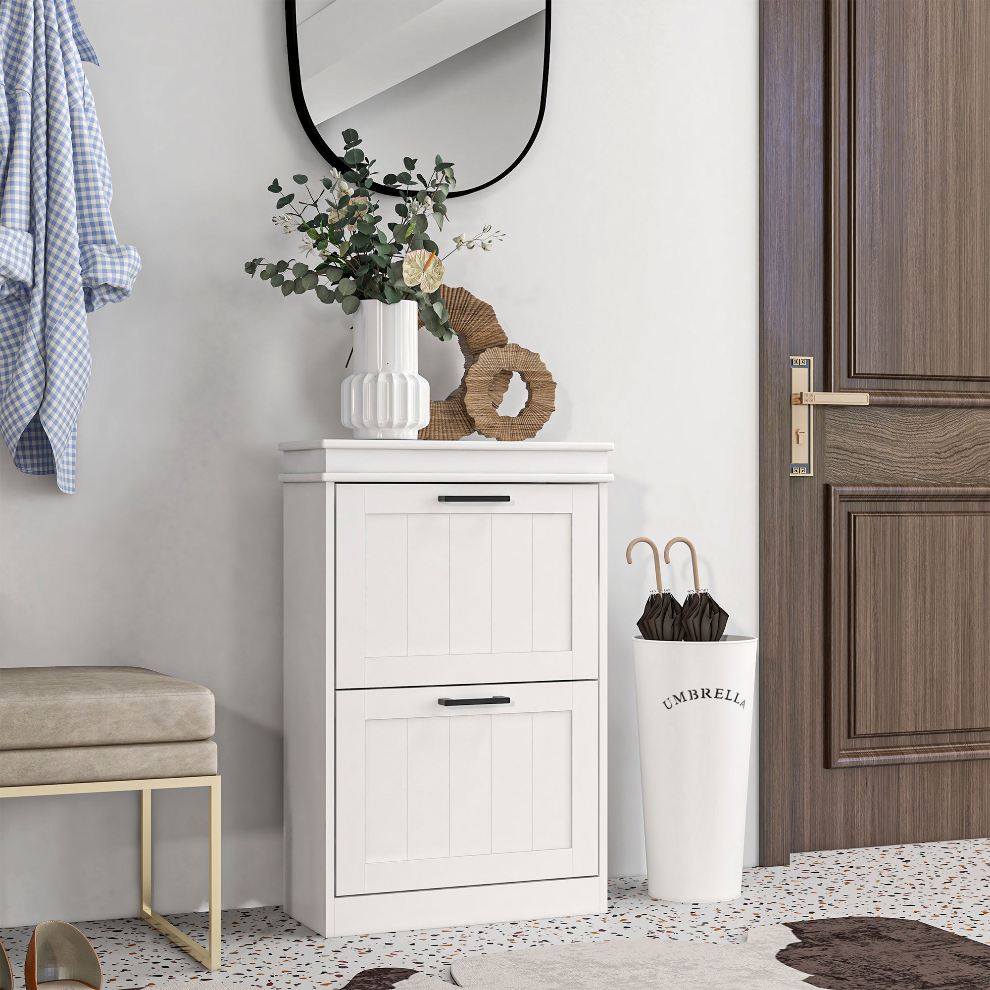 Shoe Cabinet, Shoe Rack, 2 Flip Doors, Adjustable Shelves, for Entrance, Hallway, 54 x 24 x 82.5 cm, White