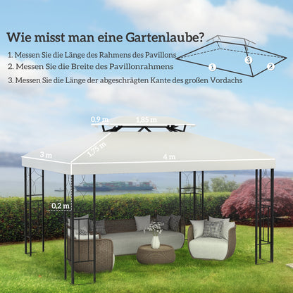 Replacement Roof for Metal Pavilion 3x4m Water-resistant Pavilion Roof with Double Roof, Replacement Cover for Garden Pavilion Party Tent Gazebo Polyester Cream White