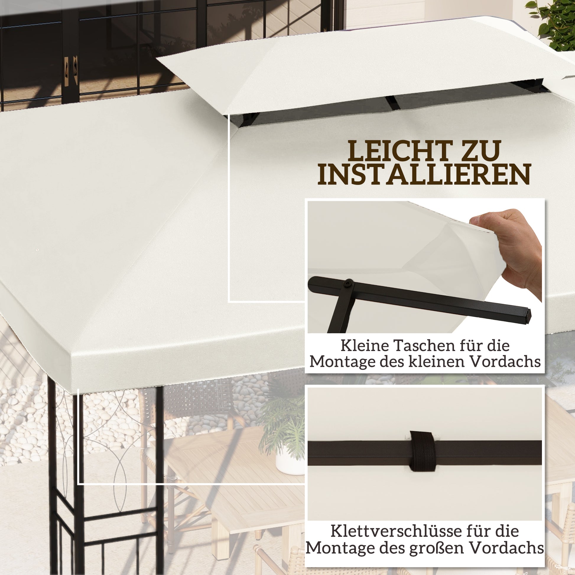 Replacement Roof for Metal Pavilion 3x4m Water-resistant Pavilion Roof with Double Roof, Replacement Cover for Garden Pavilion Party Tent Gazebo Polyester Cream White