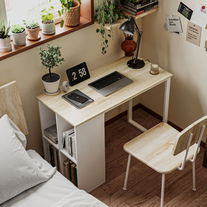 Desk Computer Desk with 4 Shelves Office Desk with Modern Design, Steel Frame for Study, Home Office, Bedroom, 100 x 54 x 75 cm Oak