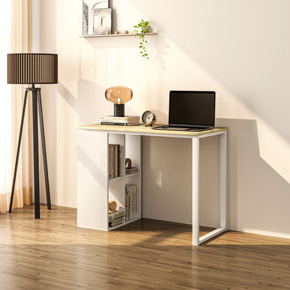 Desk Computer Desk with 4 Shelves Office Desk with Modern Design, Steel Frame for Study, Home Office, Bedroom, 100 x 54 x 75 cm Oak