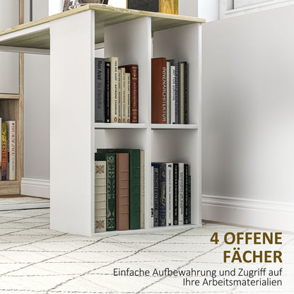 Desk Computer Desk with 4 Shelves Office Desk with Modern Design, Steel Frame for Study, Home Office, Bedroom, 100 x 54 x 75 cm Oak