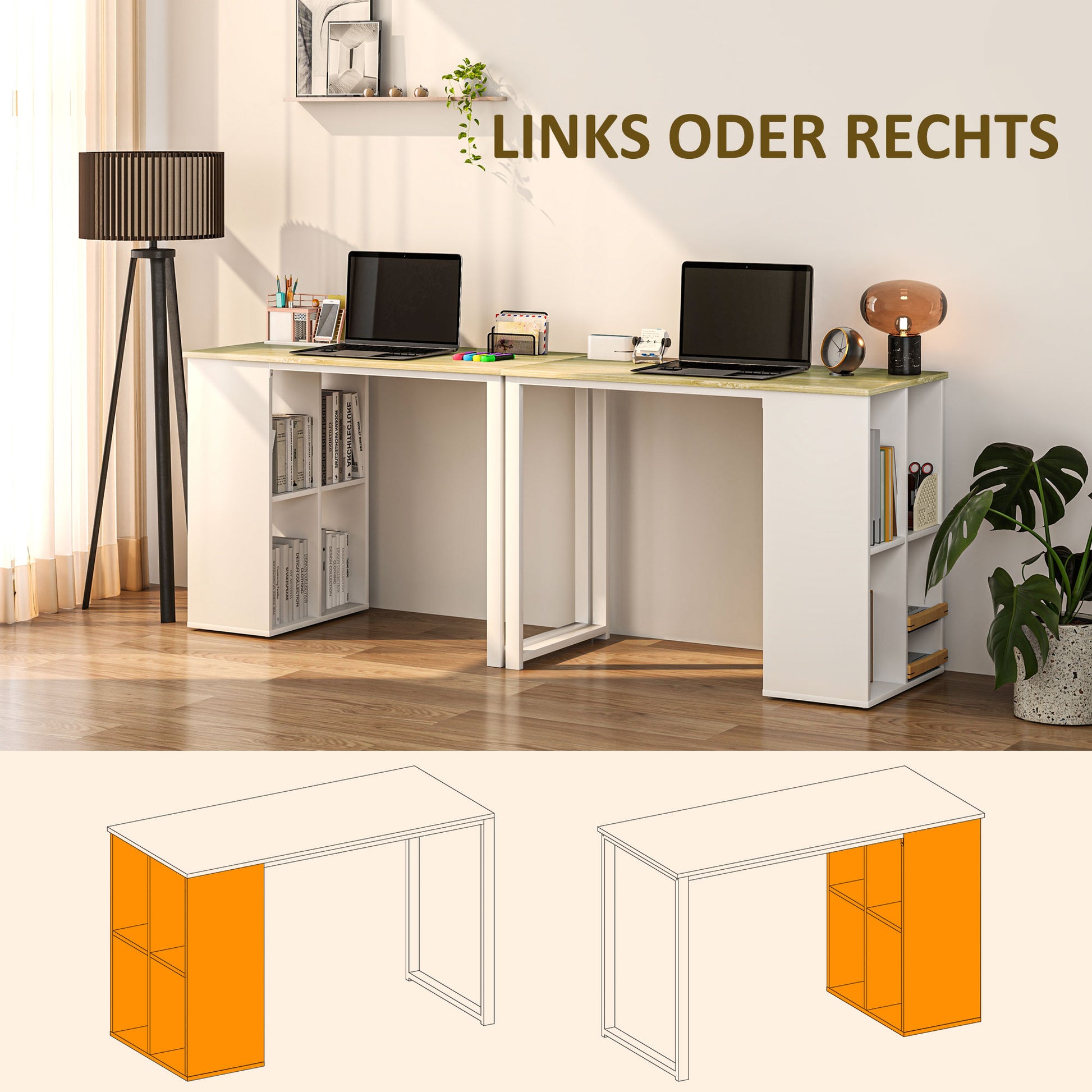 Desk Computer Desk with 4 Shelves Office Desk with Modern Design, Steel Frame for Study, Home Office, Bedroom, 100 x 54 x 75 cm Oak