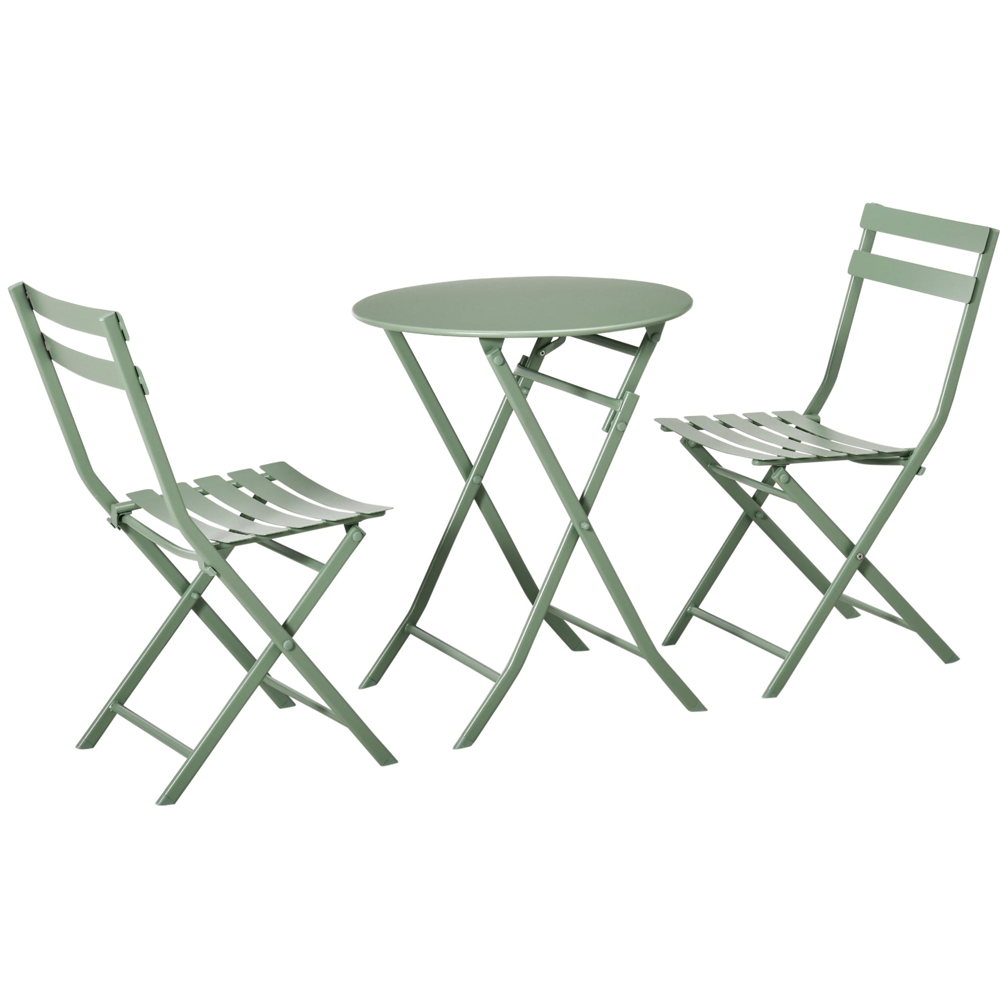 Folding Garden Furniture Set 1 Round Table and 2 Terrace Chairs with Steel Frame and Backrest for Balcony Patio Dark Green