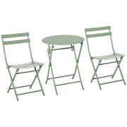 Folding Garden Furniture Set 1 Round Table and 2 Terrace Chairs with Steel Frame and Backrest for Balcony Patio Dark Green
