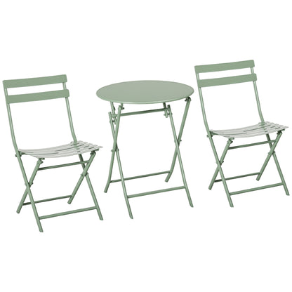 Folding Garden Furniture Set 1 Round Table and 2 Terrace Chairs with Steel Frame and Backrest for Balcony Patio Dark Green