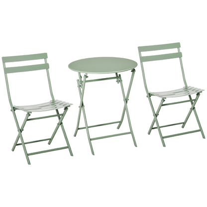 Folding Garden Furniture Set 1 Round Table and 2 Terrace Chairs with Steel Frame and Backrest for Balcony Patio Dark Green