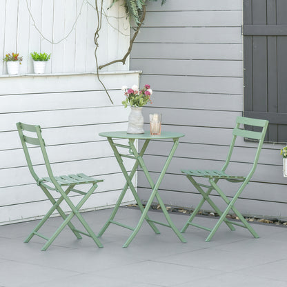 Folding Garden Furniture Set 1 Round Table and 2 Terrace Chairs with Steel Frame and Backrest for Balcony Patio Dark Green