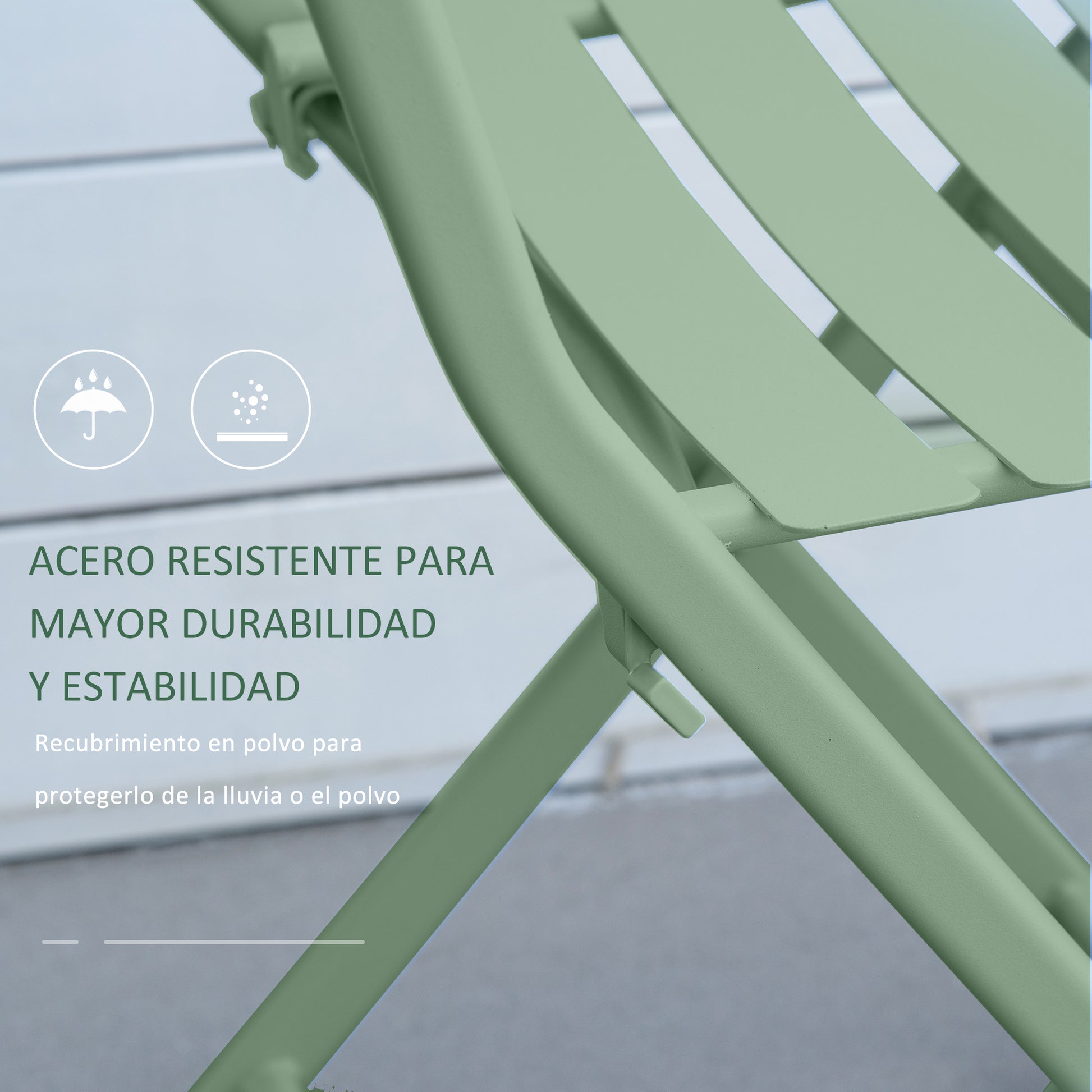 Folding Garden Furniture Set 1 Round Table and 2 Terrace Chairs with Steel Frame and Backrest for Balcony Patio Dark Green