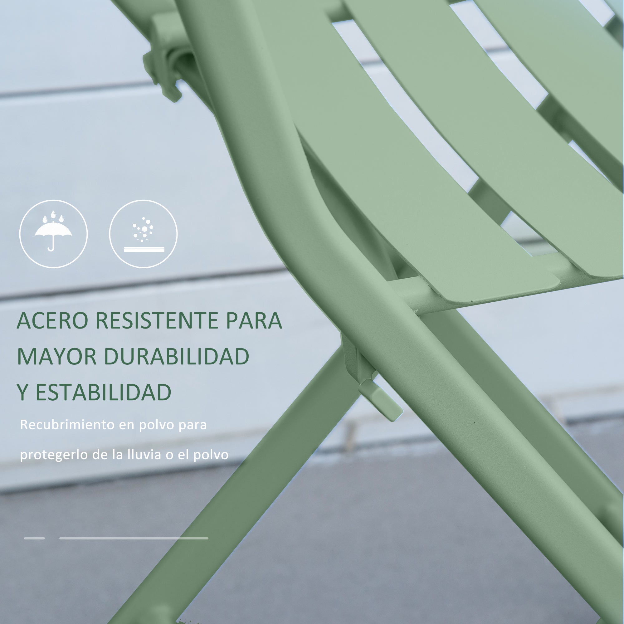 Folding Garden Furniture Set 1 Round Table and 2 Terrace Chairs with Steel Frame and Backrest for Balcony Patio Dark Green