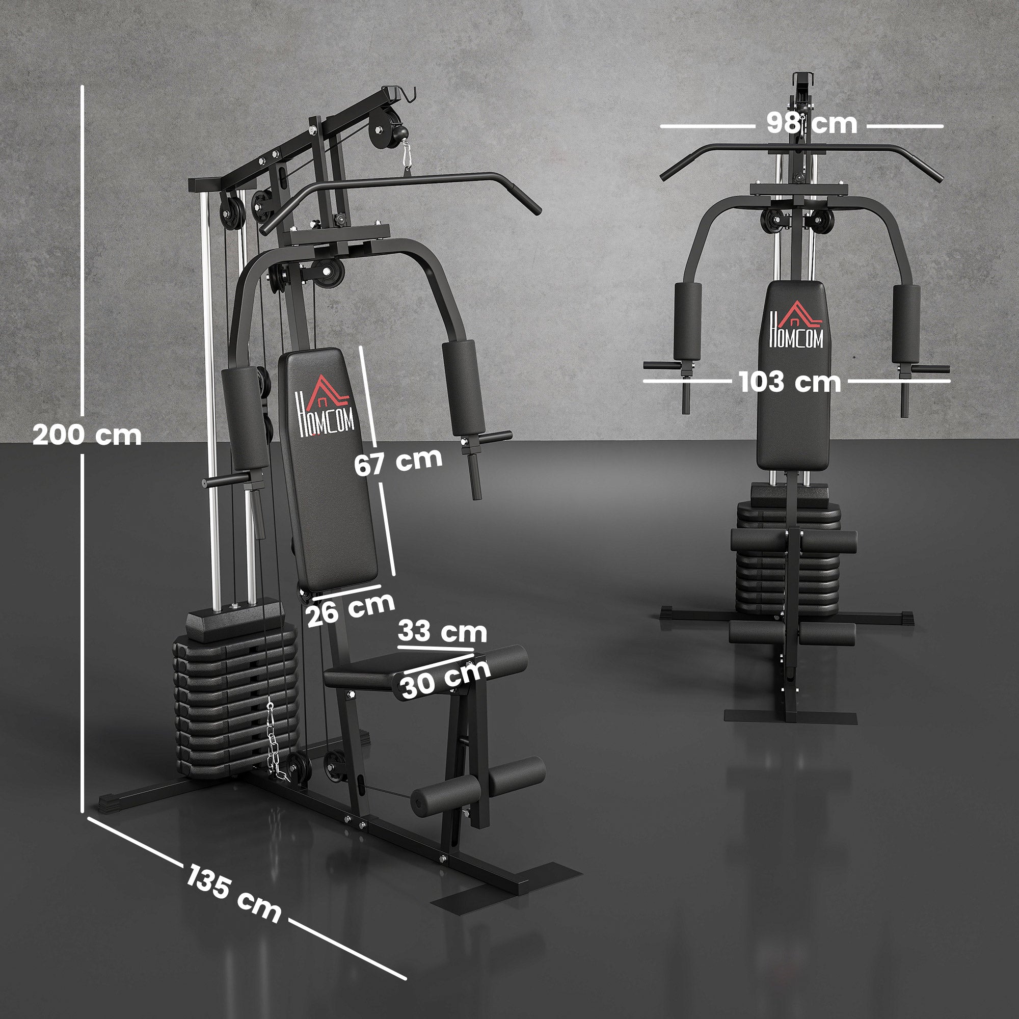 Fitness Power Station Strength Training Machine with 9 weight blocks of 5 kg each, total 45 kg, for a complete workout - 200 x 135 x 103 cm