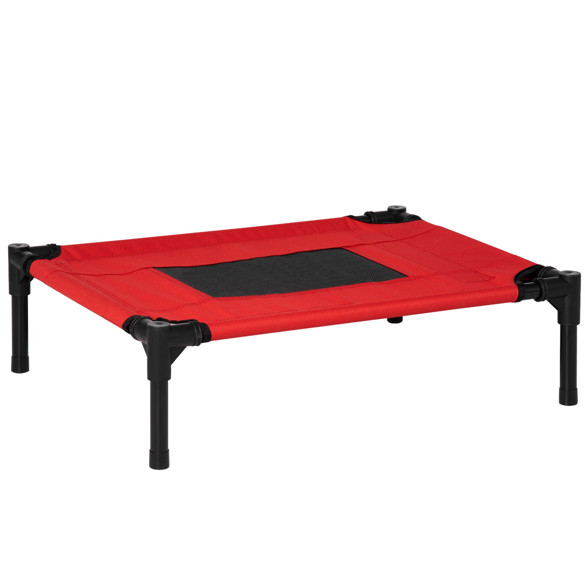 Portable Elevated Bed for Dogs Cats Pet Bed with Breathable Mesh Zone and Oxford Fabric for Indoor Outdoor 61x46x18 cm Red