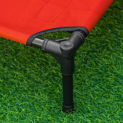 Portable Elevated Bed for Dogs Cats Pet Bed with Breathable Mesh Zone and Oxford Fabric for Indoor Outdoor 61x46x18 cm Red