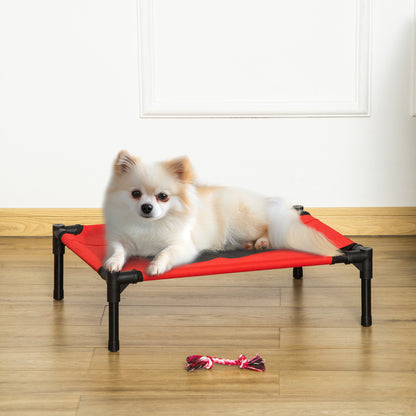 Portable Elevated Bed for Dogs Cats Pet Bed with Breathable Mesh Zone and Oxford Fabric for Indoor Outdoor 61x46x18 cm Red