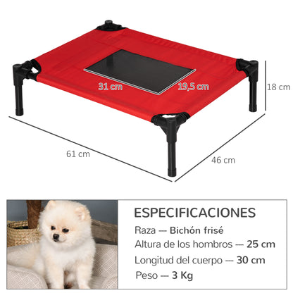 Portable Elevated Bed for Dogs Cats Pet Bed with Breathable Mesh Zone and Oxford Fabric for Indoor Outdoor 61x46x18 cm Red