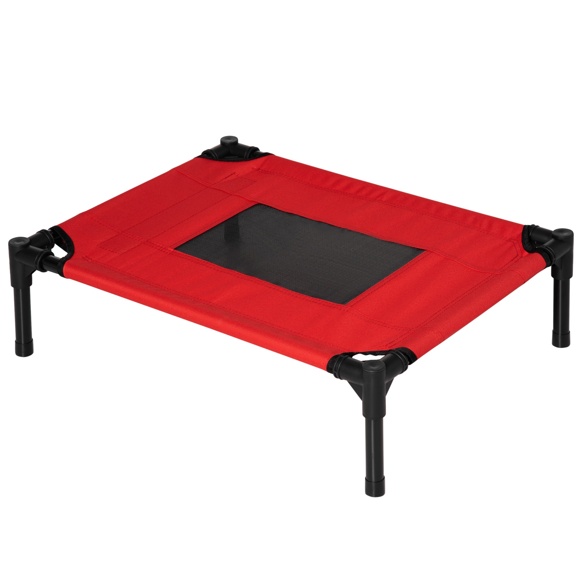 Portable Elevated Bed for Dogs Cats Pet Bed with Breathable Mesh Zone and Oxford Fabric for Indoor Outdoor 61x46x18 cm Red