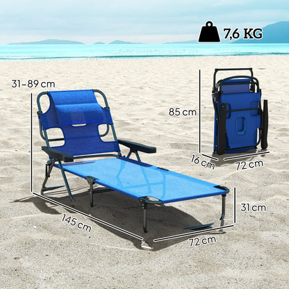 Folding Sun Lounger Garden Lounger with Reading Window, Head Pillow, Recliner with 4-Position Adjustable Backrest, Weatherproof Camping Lounger up to 120 kg, for Garden Beach Pool, Dark Blue