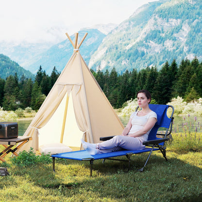 Folding Sun Lounger Garden Lounger with Reading Window, Head Pillow, Recliner with 4-Position Adjustable Backrest, Weatherproof Camping Lounger up to 120 kg, for Garden Beach Pool, Dark Blue