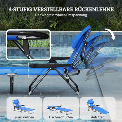 Folding Sun Lounger Garden Lounger with Reading Window, Head Pillow, Recliner with 4-Position Adjustable Backrest, Weatherproof Camping Lounger up to 120 kg, for Garden Beach Pool, Dark Blue