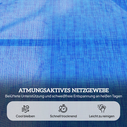 Folding Sun Lounger Garden Lounger with Reading Window, Head Pillow, Recliner with 4-Position Adjustable Backrest, Weatherproof Camping Lounger up to 120 kg, for Garden Beach Pool, Dark Blue