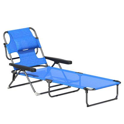 Folding Sun Lounger Garden Lounger with Reading Window, Head Pillow, Recliner with 4-Position Adjustable Backrest, Weatherproof Camping Lounger up to 120 kg, for Garden Beach Pool, Dark Blue