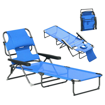 Folding Sun Lounger Garden Lounger with Reading Window, Head Pillow, Recliner with 4-Position Adjustable Backrest, Weatherproof Camping Lounger up to 120 kg, for Garden Beach Pool, Dark Blue