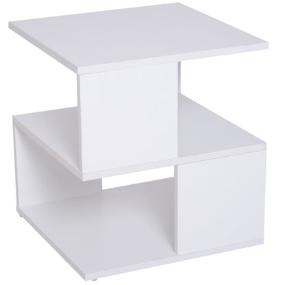 Coffee Table Nightstand Side Table with 2-Tier Shelf for Living Room Bedroom Library 40x40x43 cm White