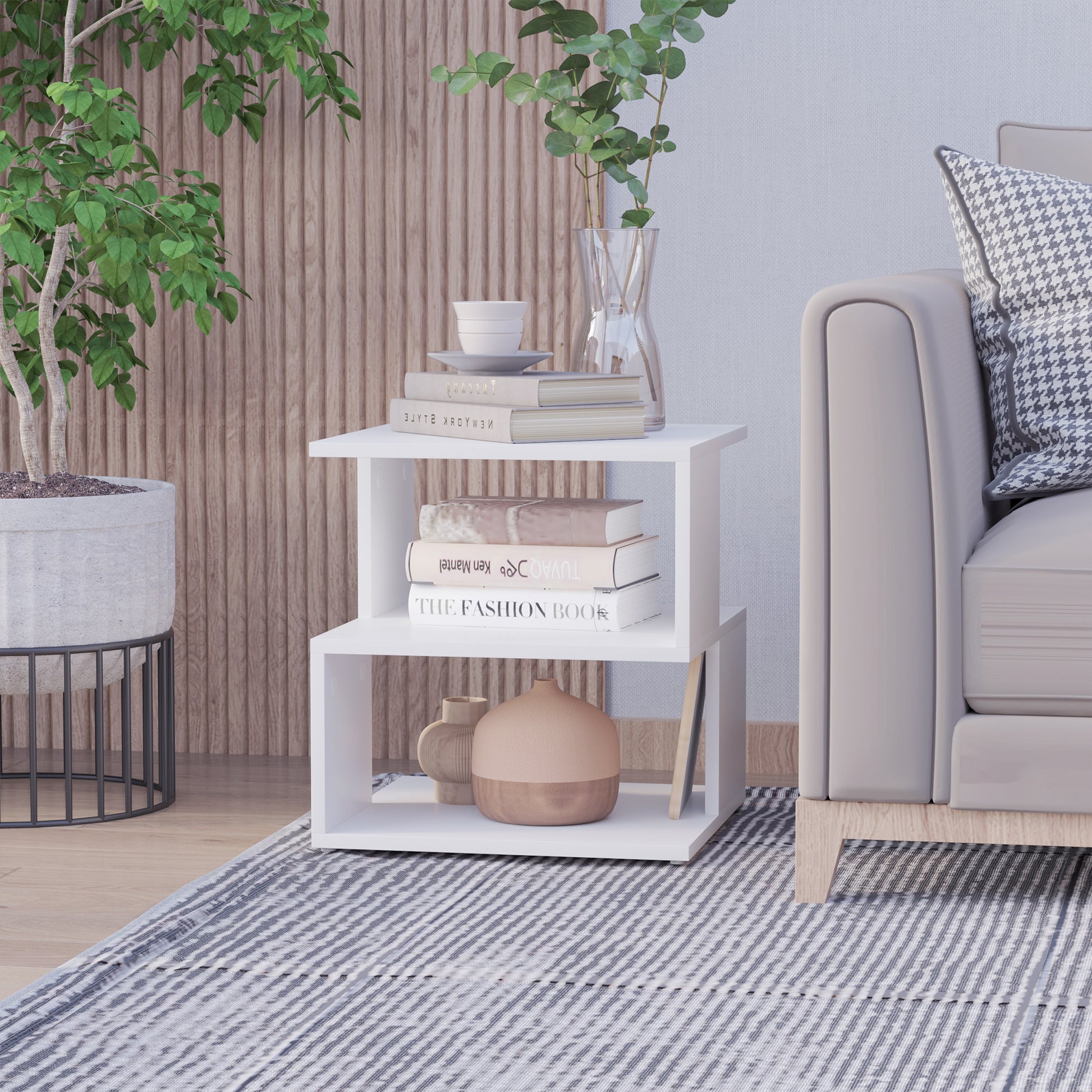 Coffee Table Nightstand Side Table with 2-Tier Shelf for Living Room Bedroom Library 40x40x43 cm White