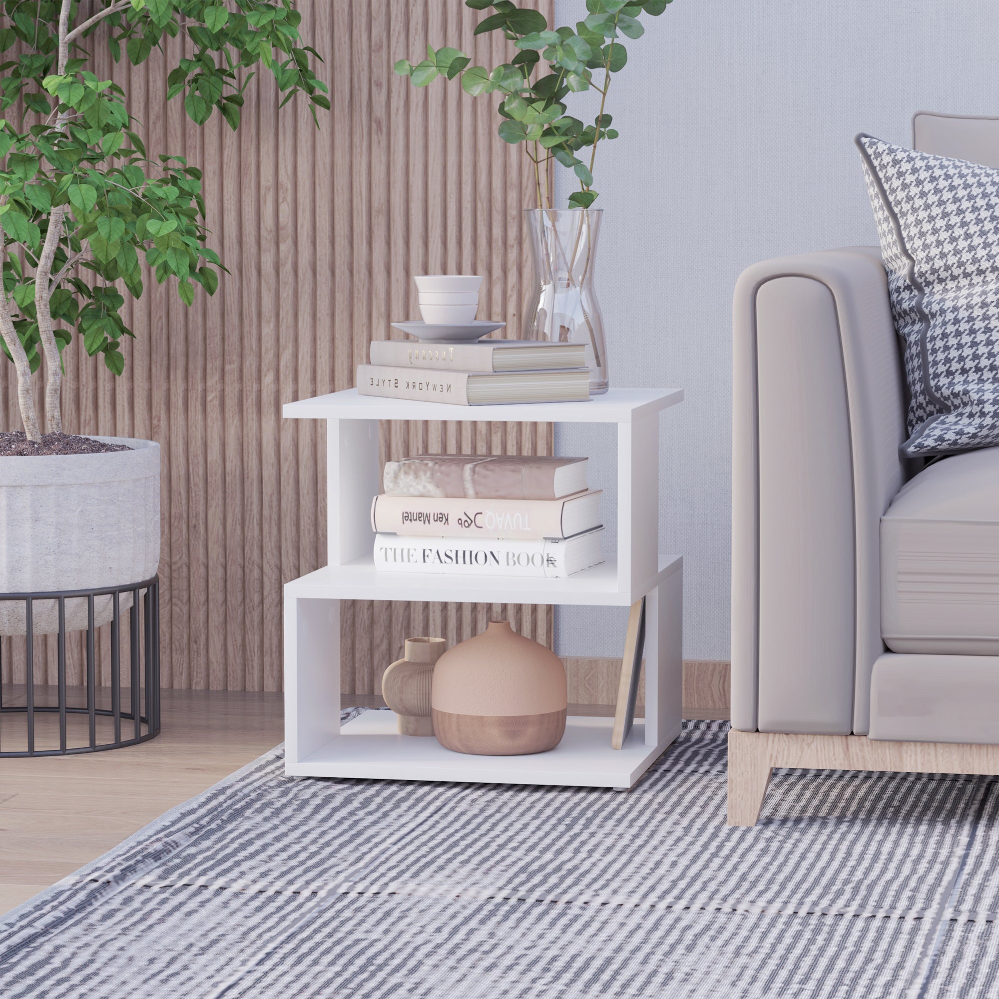 Coffee Table Nightstand Side Table with 2-Tier Shelf for Living Room Bedroom Library 40x40x43 cm White