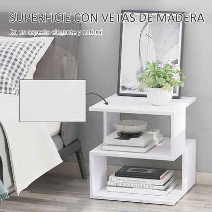Coffee Table Nightstand Side Table with 2-Tier Shelf for Living Room Bedroom Library 40x40x43 cm White