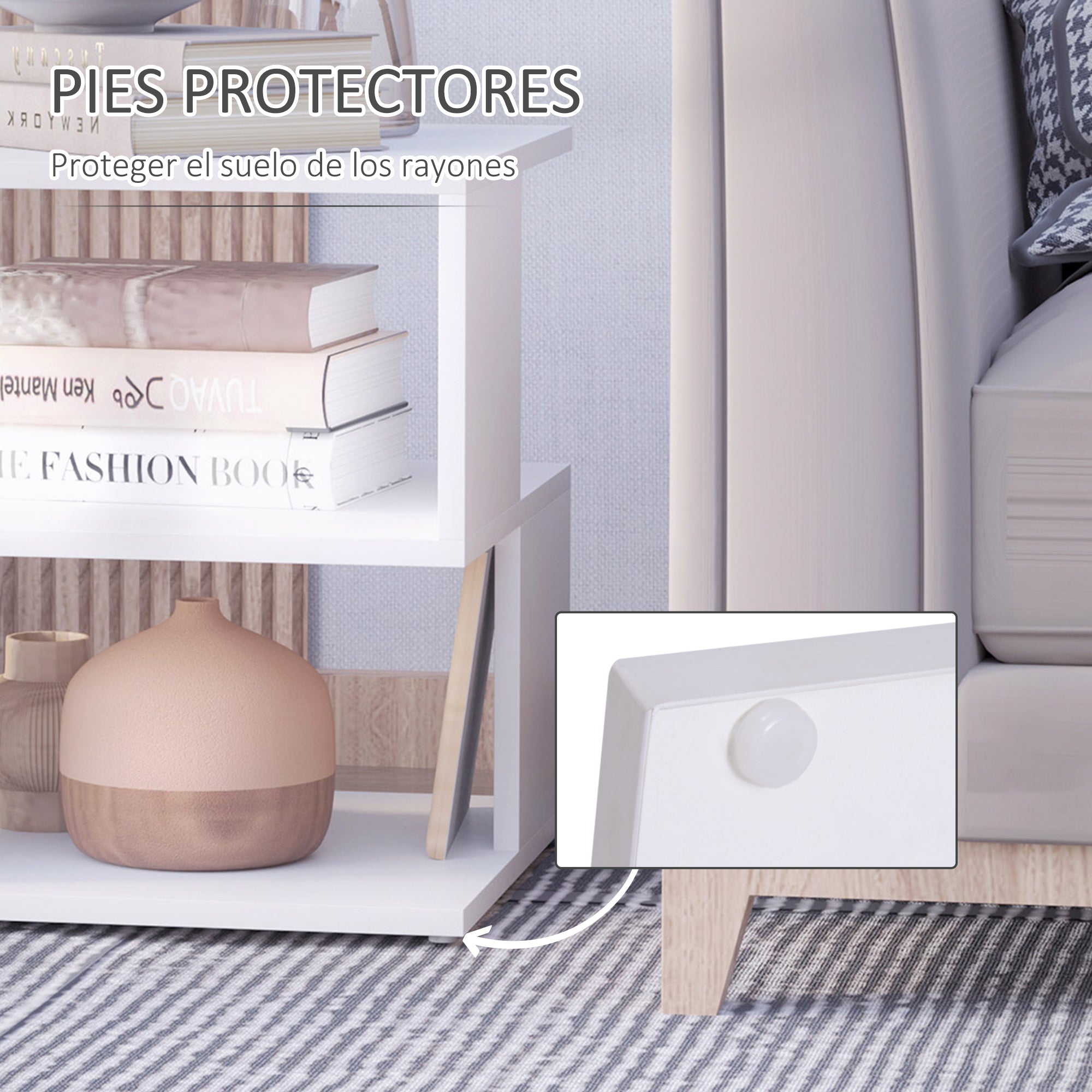 Coffee Table Nightstand Side Table with 2-Tier Shelf for Living Room Bedroom Library 40x40x43 cm White