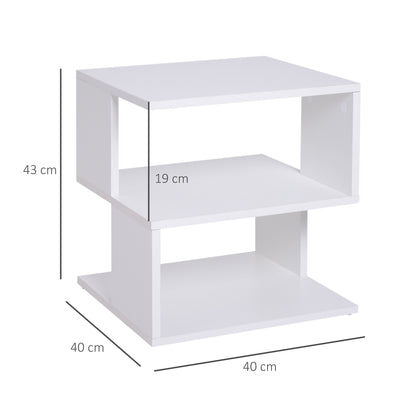 Coffee Table Nightstand Side Table with 2-Tier Shelf for Living Room Bedroom Library 40x40x43 cm White