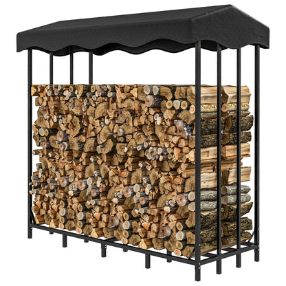 Outdoor Log Holder with Cover, Reinforced Metal Log Store for Firewood with 2000kg Capacity, 185x90x185 cm, Black