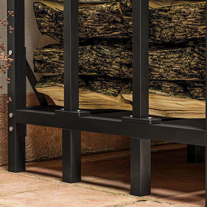 Outdoor Log Holder with Cover, Reinforced Metal Log Store for Firewood with 2000kg Capacity, 185x90x185 cm, Black