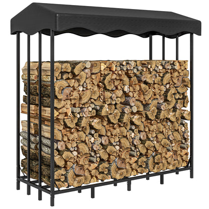 Outdoor Log Holder with Cover, Reinforced Metal Log Store for Firewood with 2000kg Capacity, 185x90x185 cm, Black