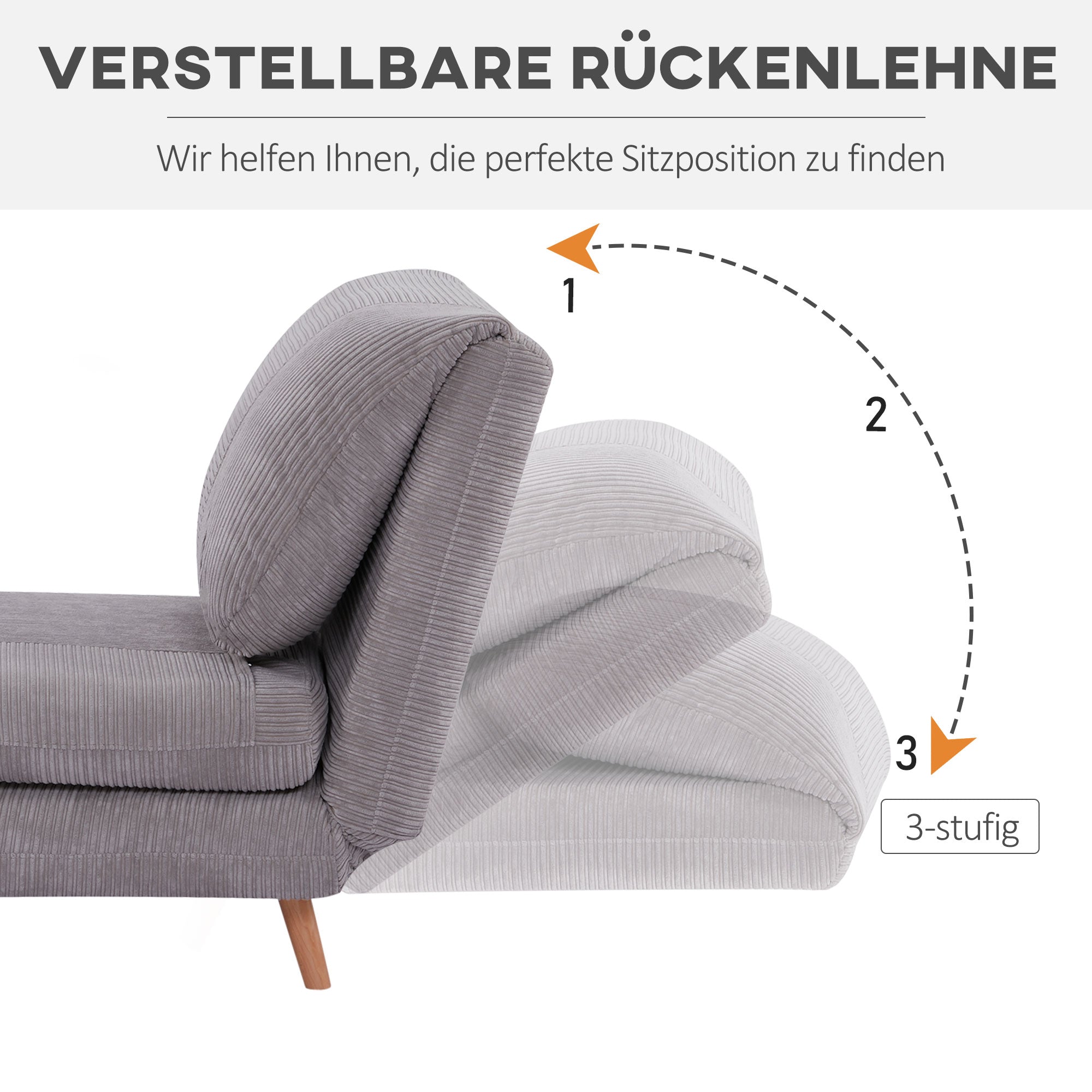 2-in-1 Sleeper Sofa Sleeper Chair Adjustable Folding Mattress Guest Bed in Corduroy Look, for Bedroom, Living Room Light Grey 82 x 89 x 83 cm