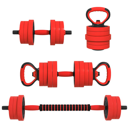 SPORTNOW 20kg Adjustable Dumbbell Kit 4-in-1 Weight Set with Kettlebell Barbell for Strength Training at Home Gym Office Red