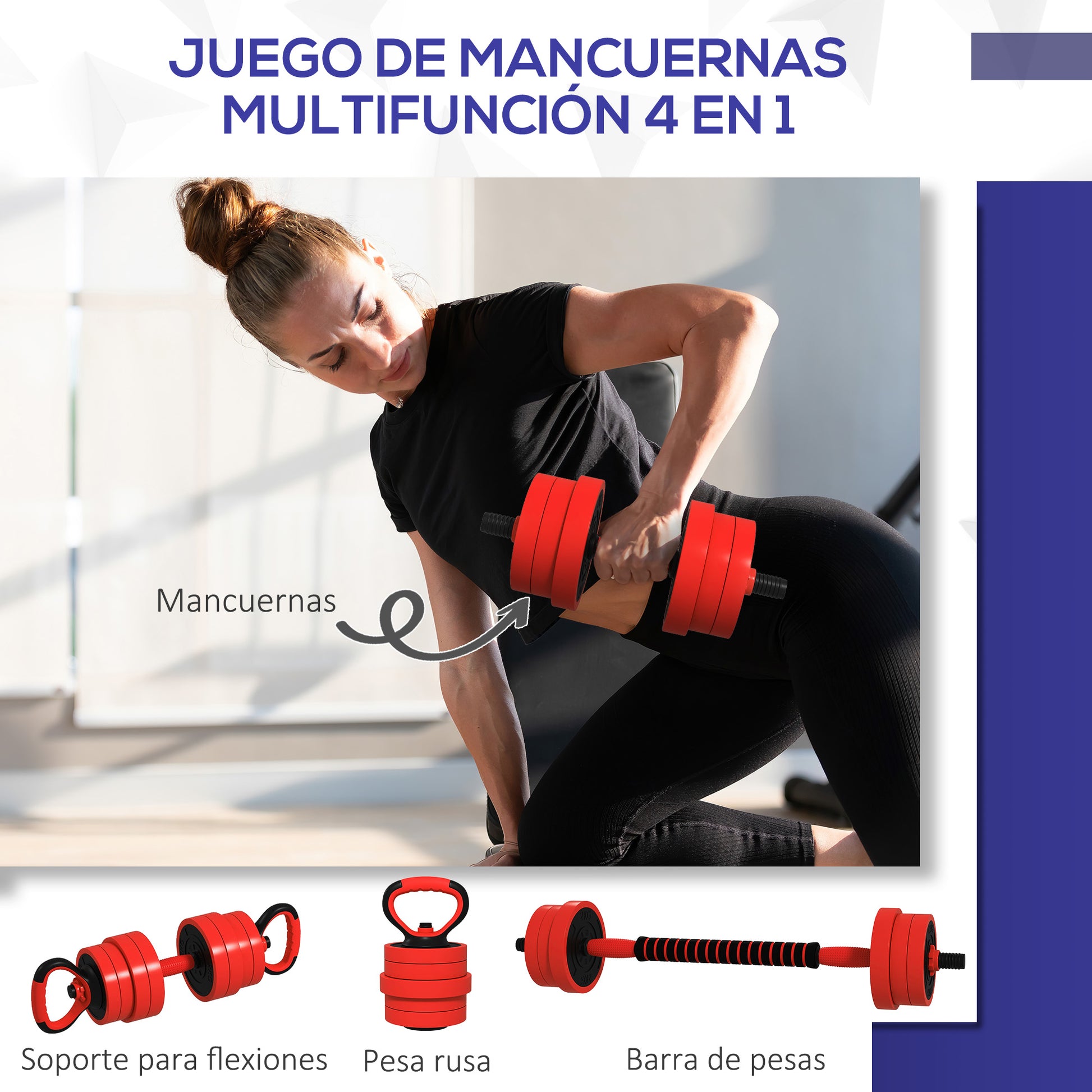 SPORTNOW 20kg Adjustable Dumbbell Kit 4-in-1 Weight Set with Kettlebell Barbell for Strength Training at Home Gym Office Red