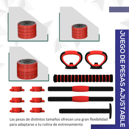 SPORTNOW 20kg Adjustable Dumbbell Kit 4-in-1 Weight Set with Kettlebell Barbell for Strength Training at Home Gym Office Red