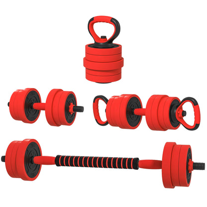 SPORTNOW 20kg Adjustable Dumbbell Kit 4-in-1 Weight Set with Kettlebell Barbell for Strength Training at Home Gym Office Red