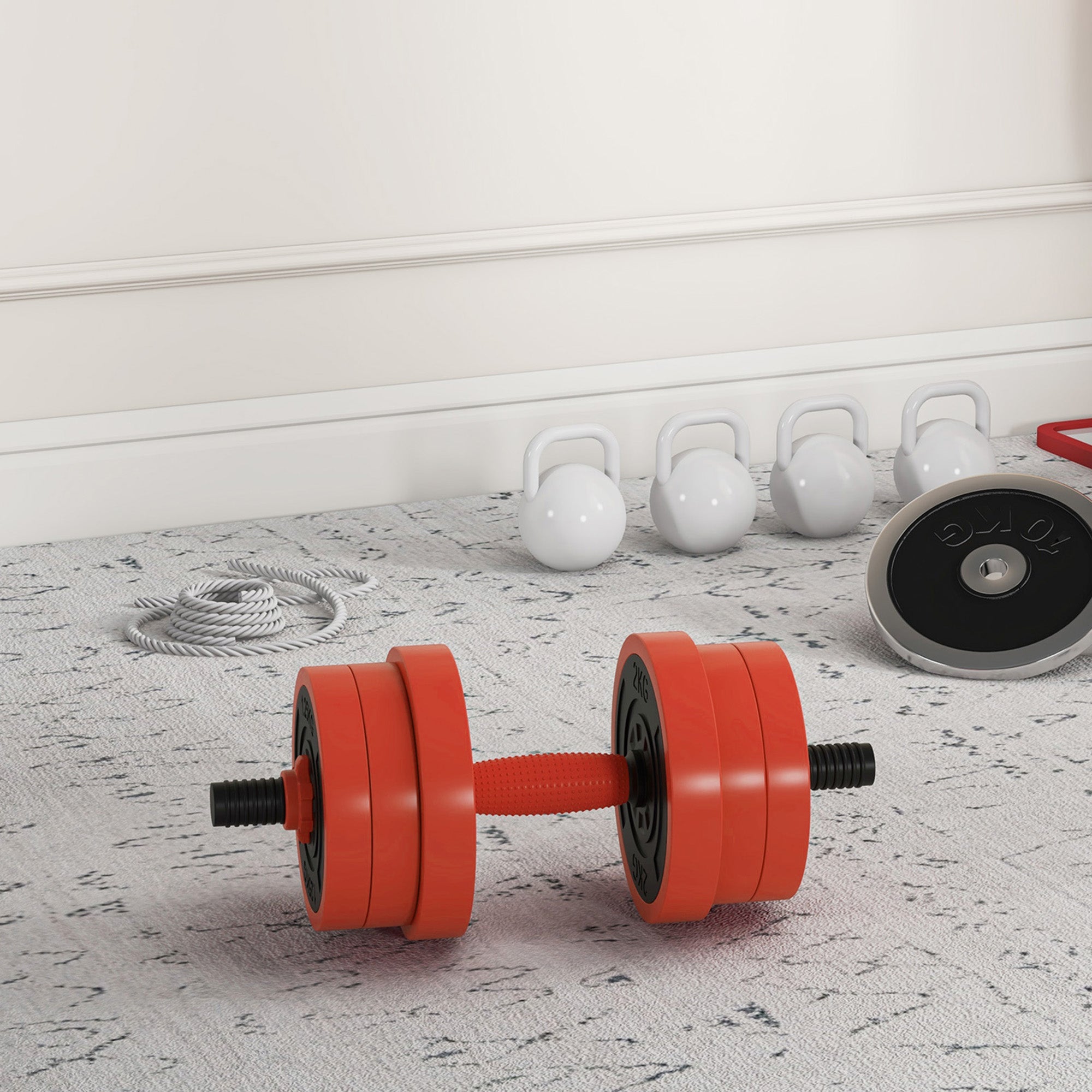 SPORTNOW 20kg Adjustable Dumbbell Kit 4-in-1 Weight Set with Kettlebell Barbell for Strength Training at Home Gym Office Red