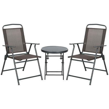 3-Piece Metal Bistro Set Weatherproof Garden Furniture Set with Folding Glass Table Garden Chairs Outdoor Balcony Furniture Set Seating Group Balcony Set Garden Furniture Brown