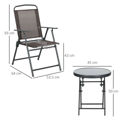 3-Piece Metal Bistro Set Weatherproof Garden Furniture Set with Folding Glass Table Garden Chairs Outdoor Balcony Furniture Set Seating Group Balcony Set Garden Furniture Brown