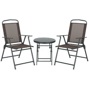 3-Piece Metal Bistro Set Weatherproof Garden Furniture Set with Folding Glass Table Garden Chairs Outdoor Balcony Furniture Set Seating Group Balcony Set Garden Furniture Brown
