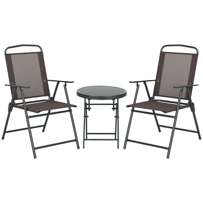 3-Piece Metal Bistro Set Weatherproof Garden Furniture Set with Folding Glass Table Garden Chairs Outdoor Balcony Furniture Set Seating Group Balcony Set Garden Furniture Brown