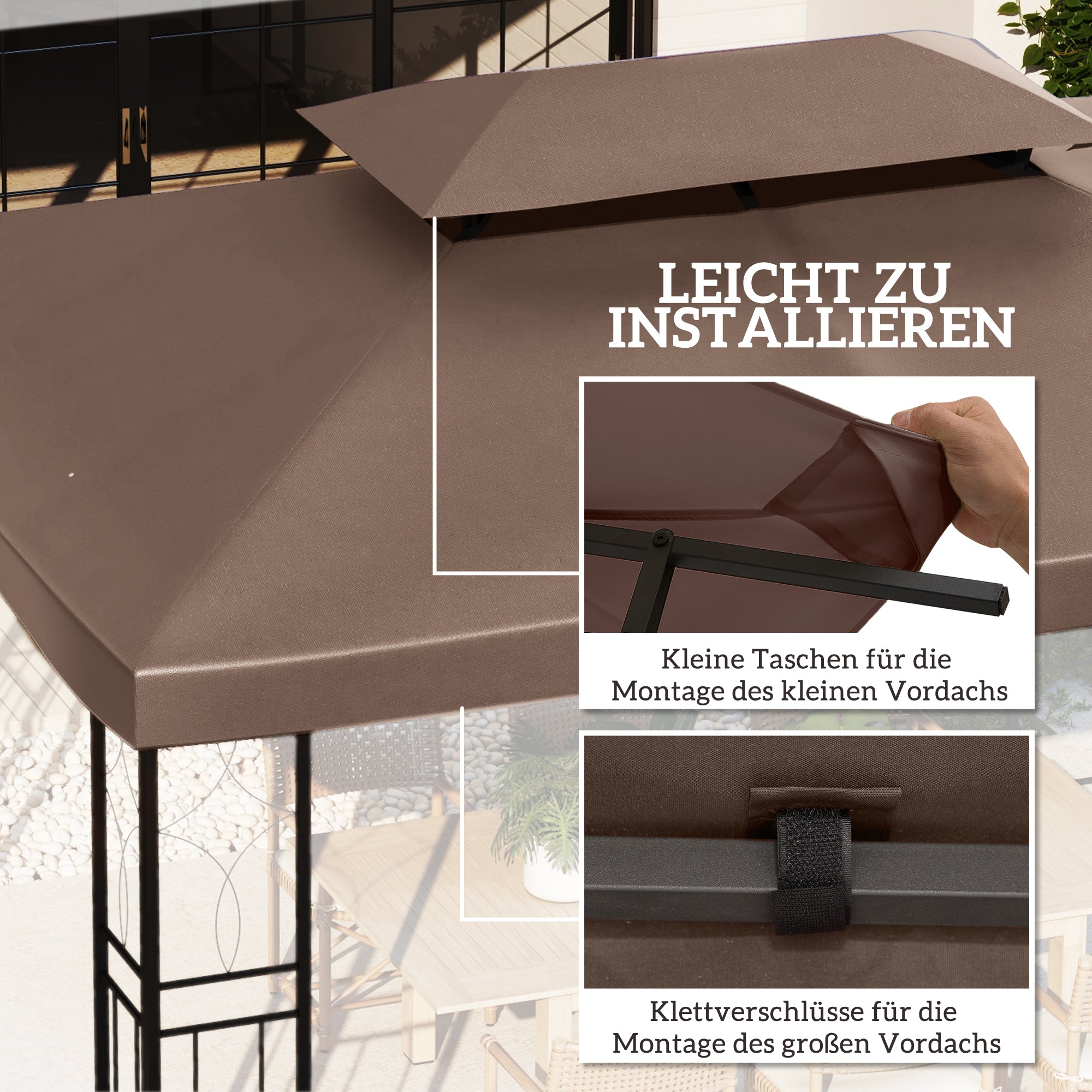 Replacement Roof for Metal Pavilion 3x4m Water-Repellent Pavillon Roof with Double Roof, Replacement Cover for Garden Pavilion Party Tent Gazebo Polyester Coffee